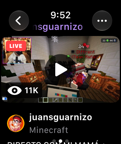 Lurk channel detail showing a Twitch stream on Apple Watch